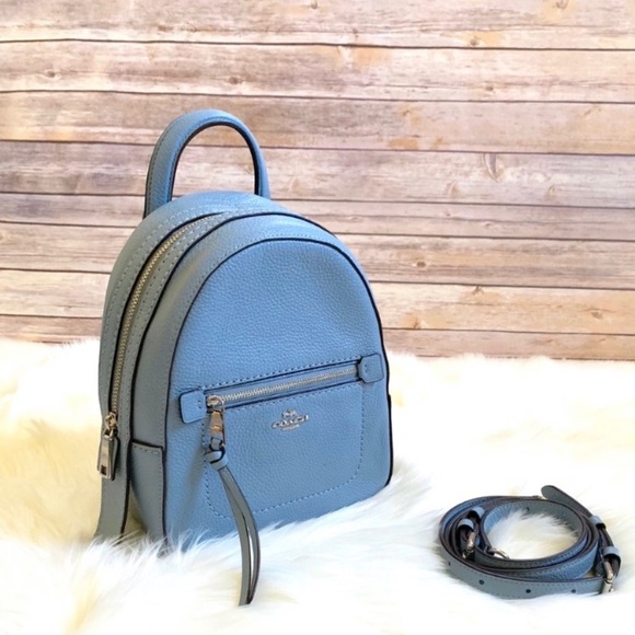 Coach Handbags - Coach Light Blue Pebbled Leather Andi Backpack